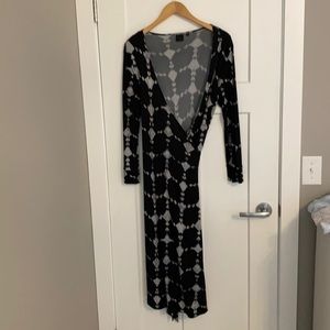 InWear black and white long sleeve wrap dress.